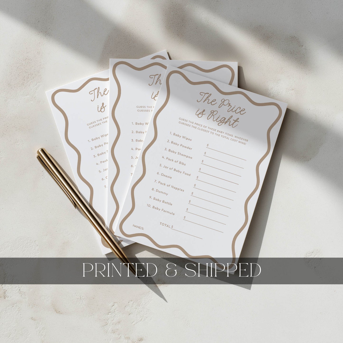 Printed Price is Right Baby Shower Game – Beige Wavy | Baby Shower Games Australia