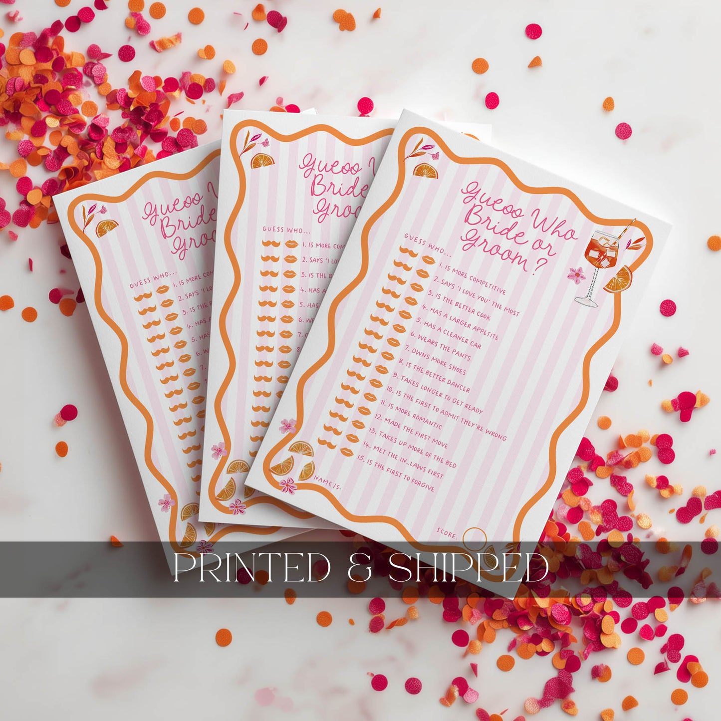 Printed Guess Who Bride or Groom - Love at First Spritz | Bridal Shower Games Australia