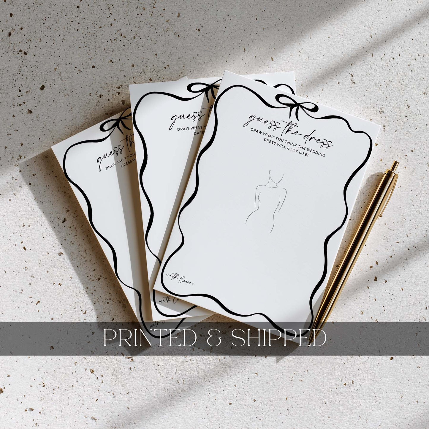 Three printed sheets with 'advice for the bride to be' text on a textured surface with a pen.