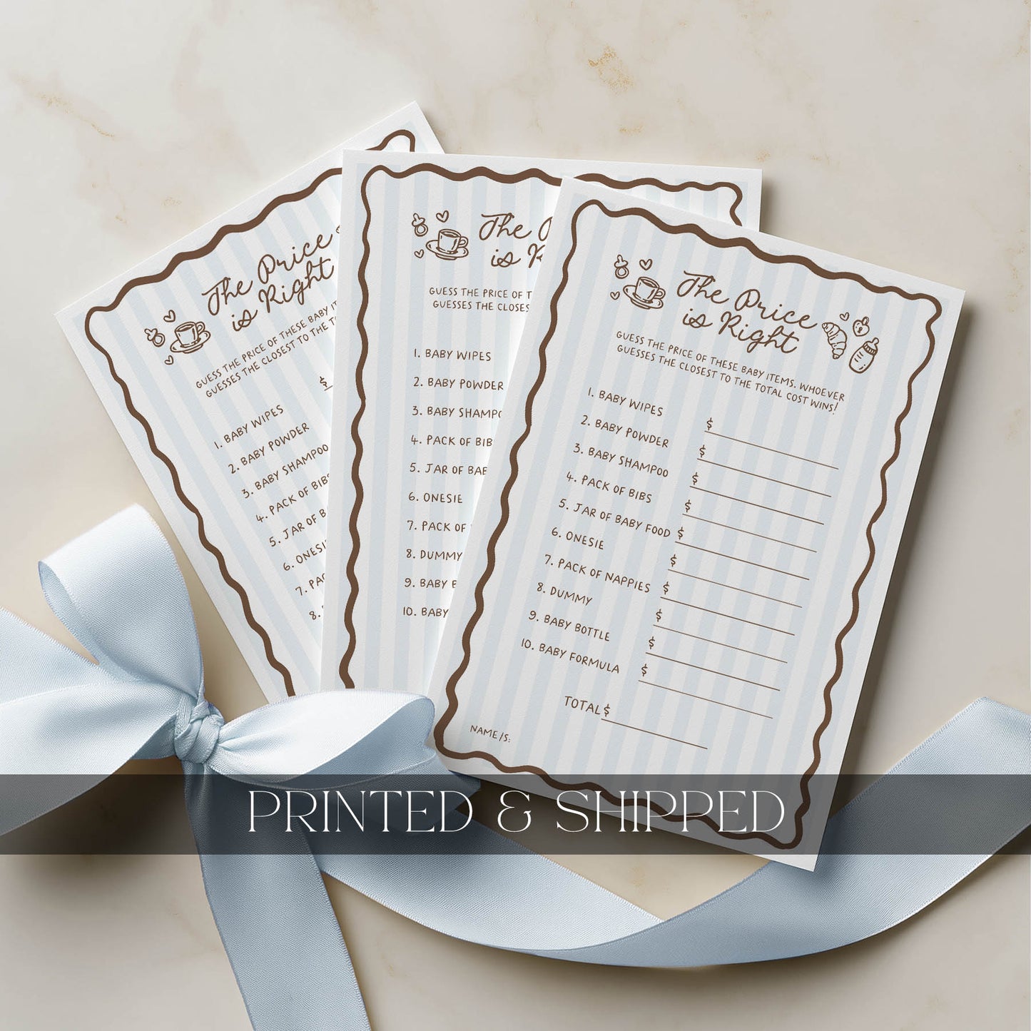 Printed Price is Right Baby Shower Game – Cafe Bebe Blue Paris | Baby Shower Games Australia
