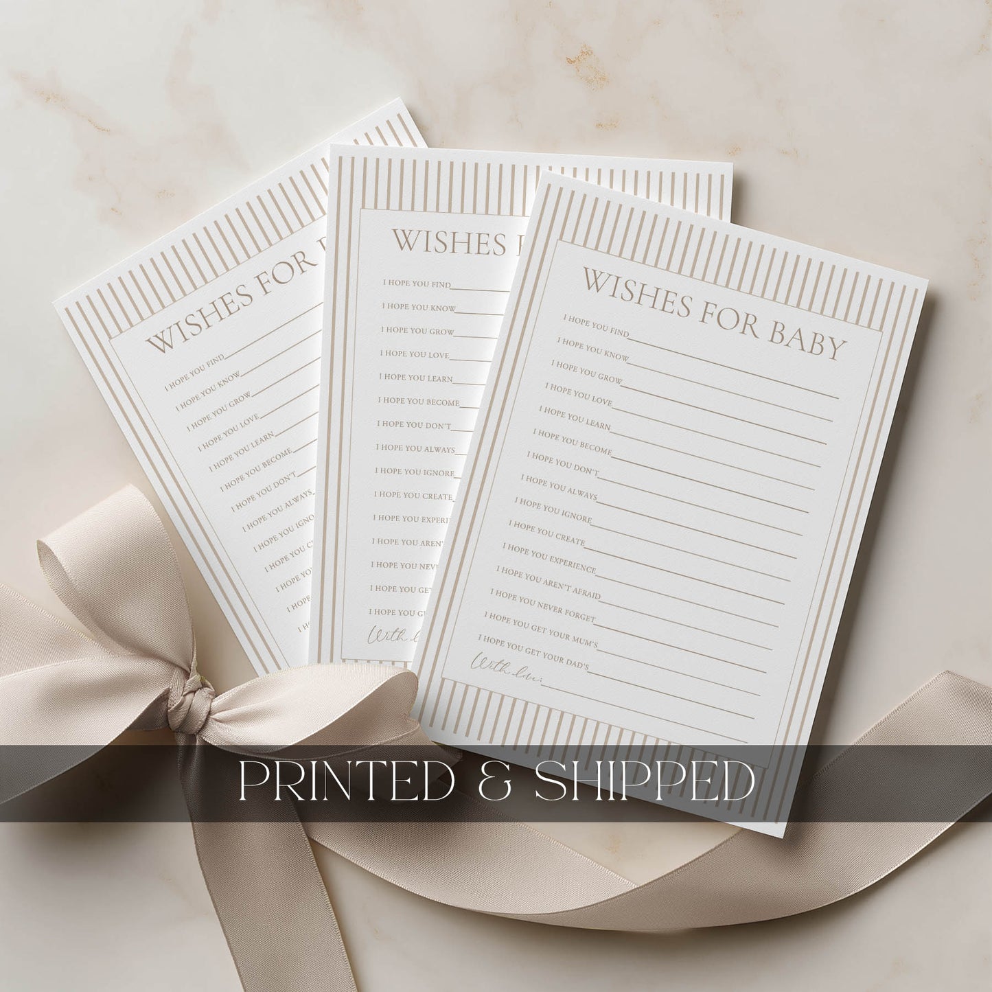 Printed Wishes for Baby – Beige Minimalist Stripe | Baby Shower Games Australia