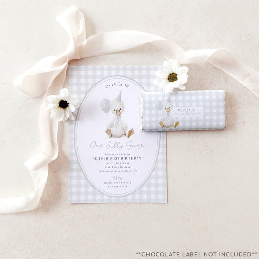 One Silly Goose Green Invitation (Printed) – 1st Birthday Invite Australia