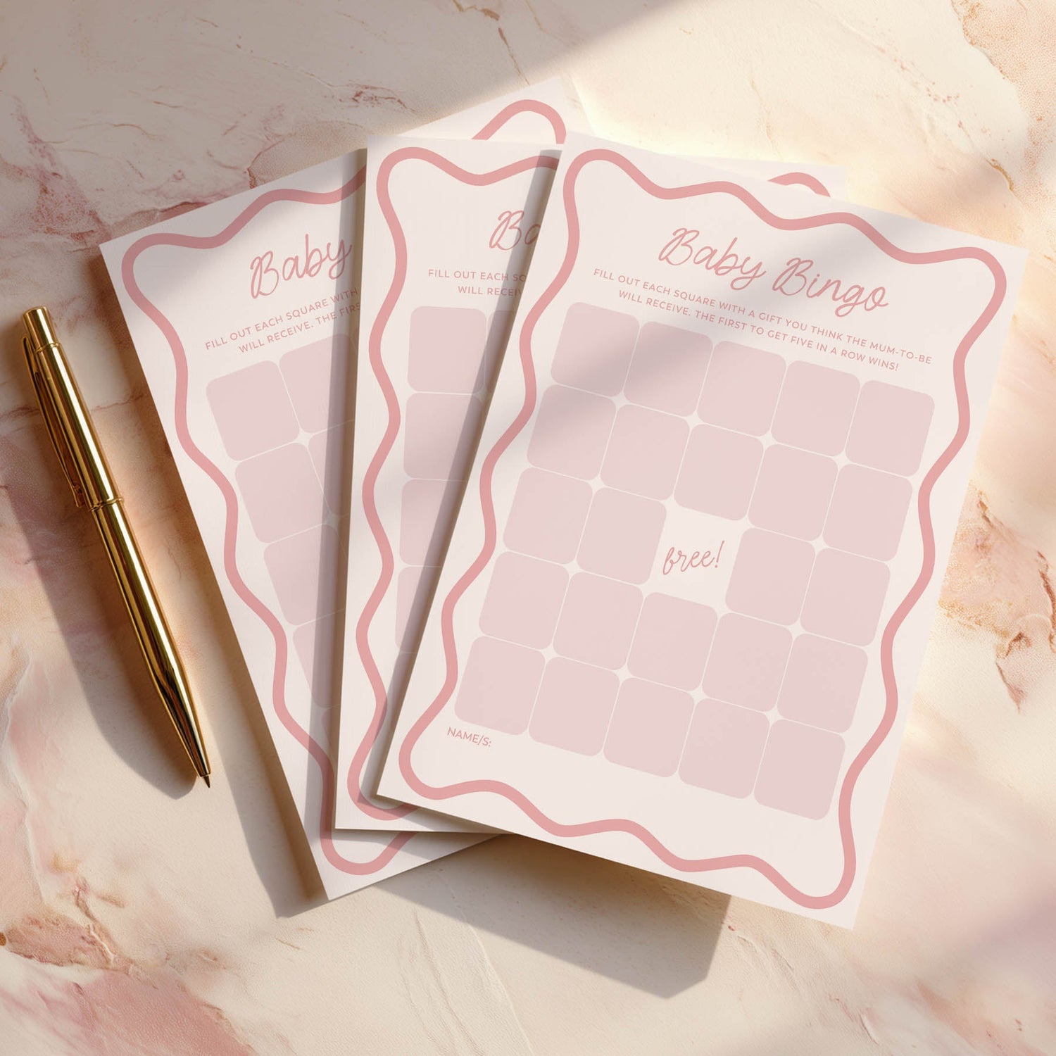 Pink Wavy Baby Bingo Baby Shower Cards