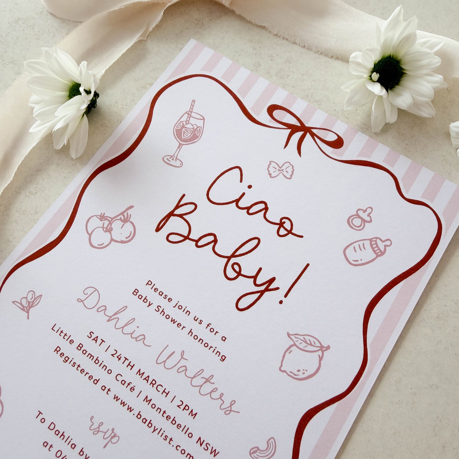 Ciao Baby Blue Invitation and Chocolate Label