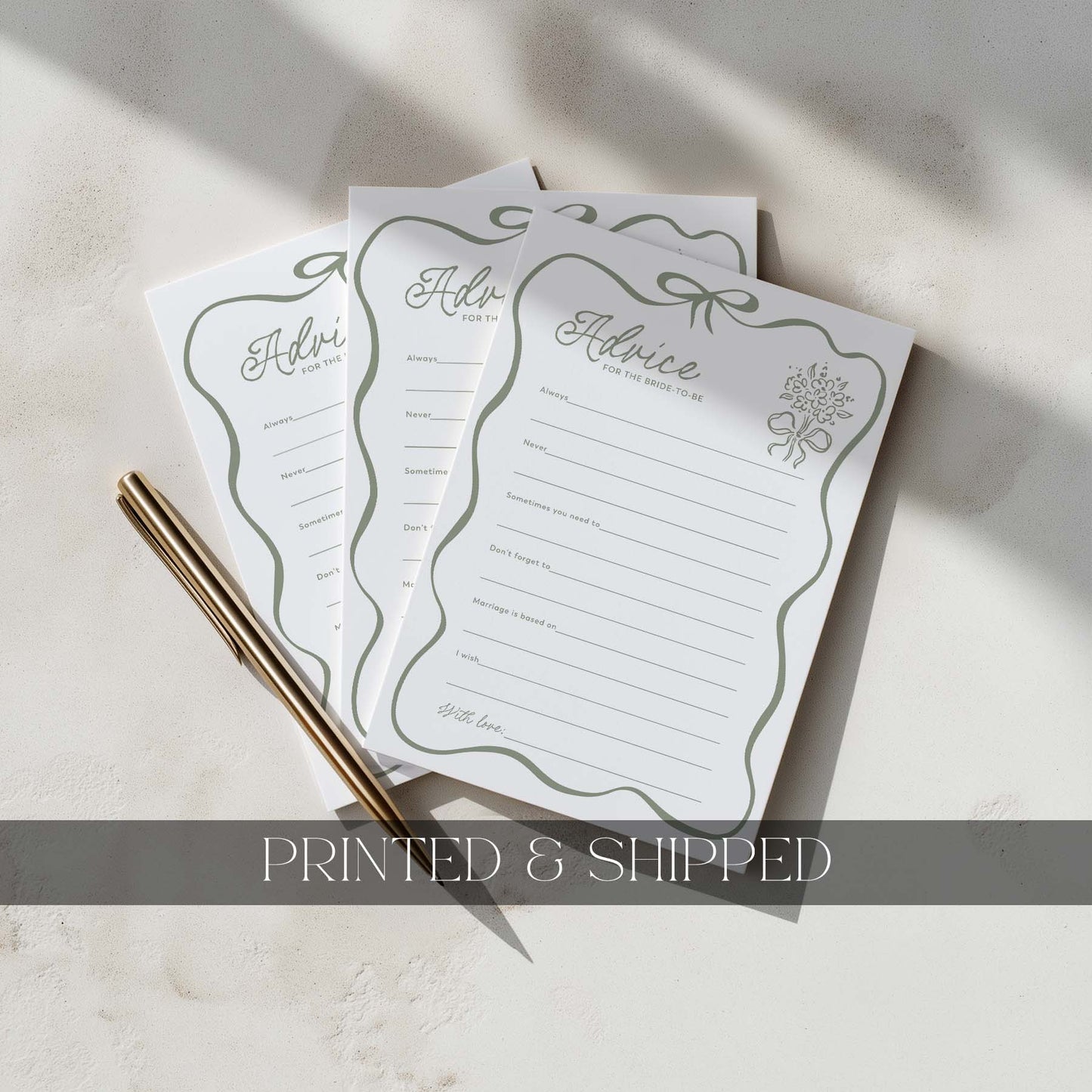 Printed Advice for the Bride - Sage Green Bow | Bridal Shower Games Australia