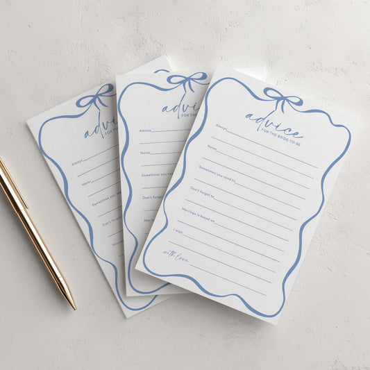 Three 'advice' pads with decorative blue borders on a light gray background