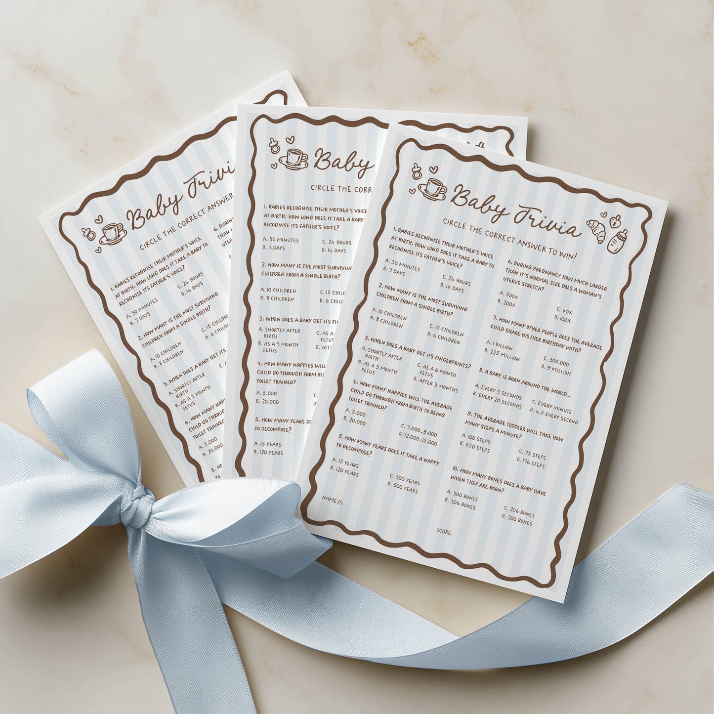 Printed Baby Trivia – Cafe Bebe Blue Paris | Baby Shower Games Australia