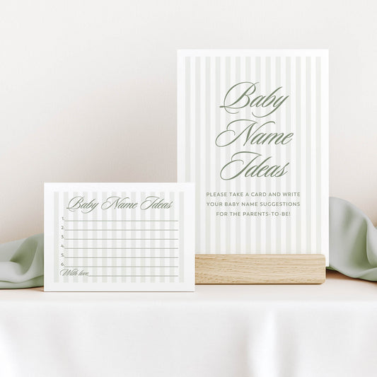 Baby name suggestion cards on a white surface with a light background