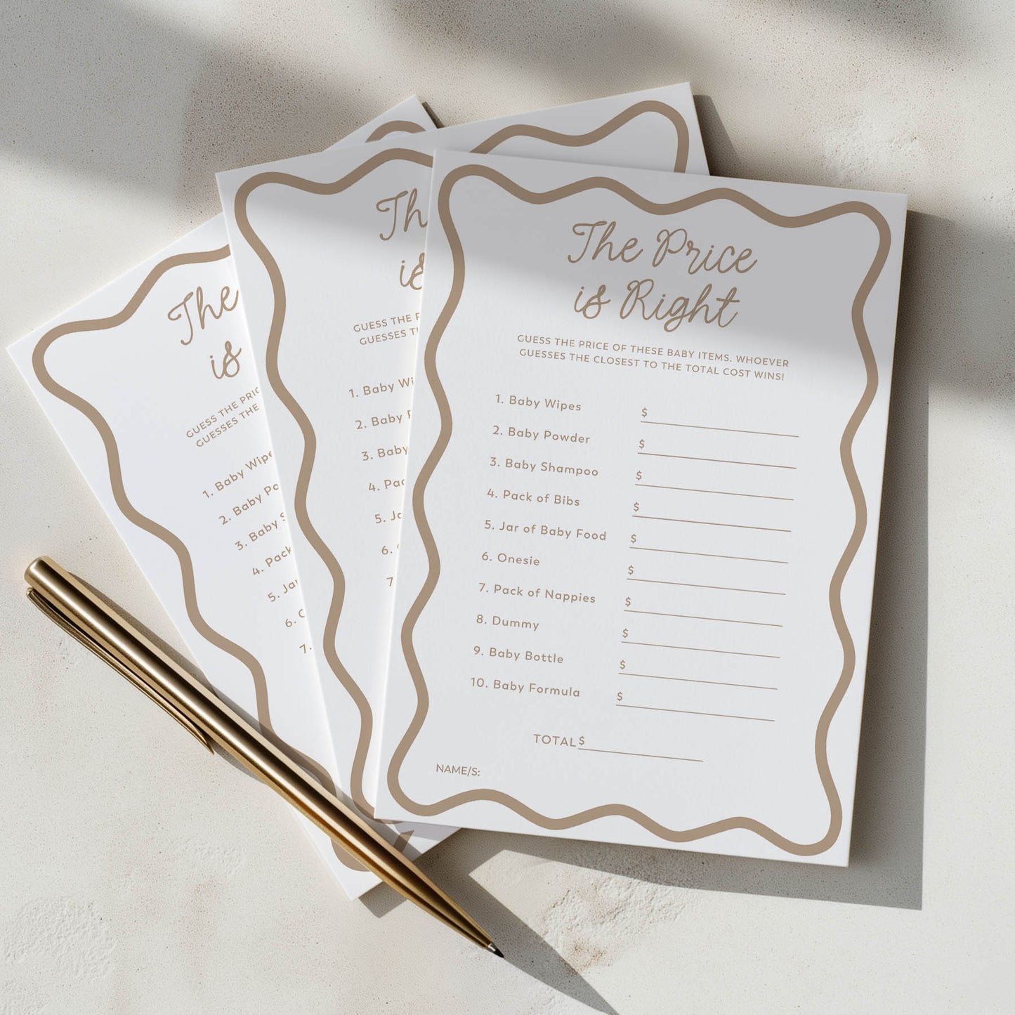beige wavy price is right baby shower games