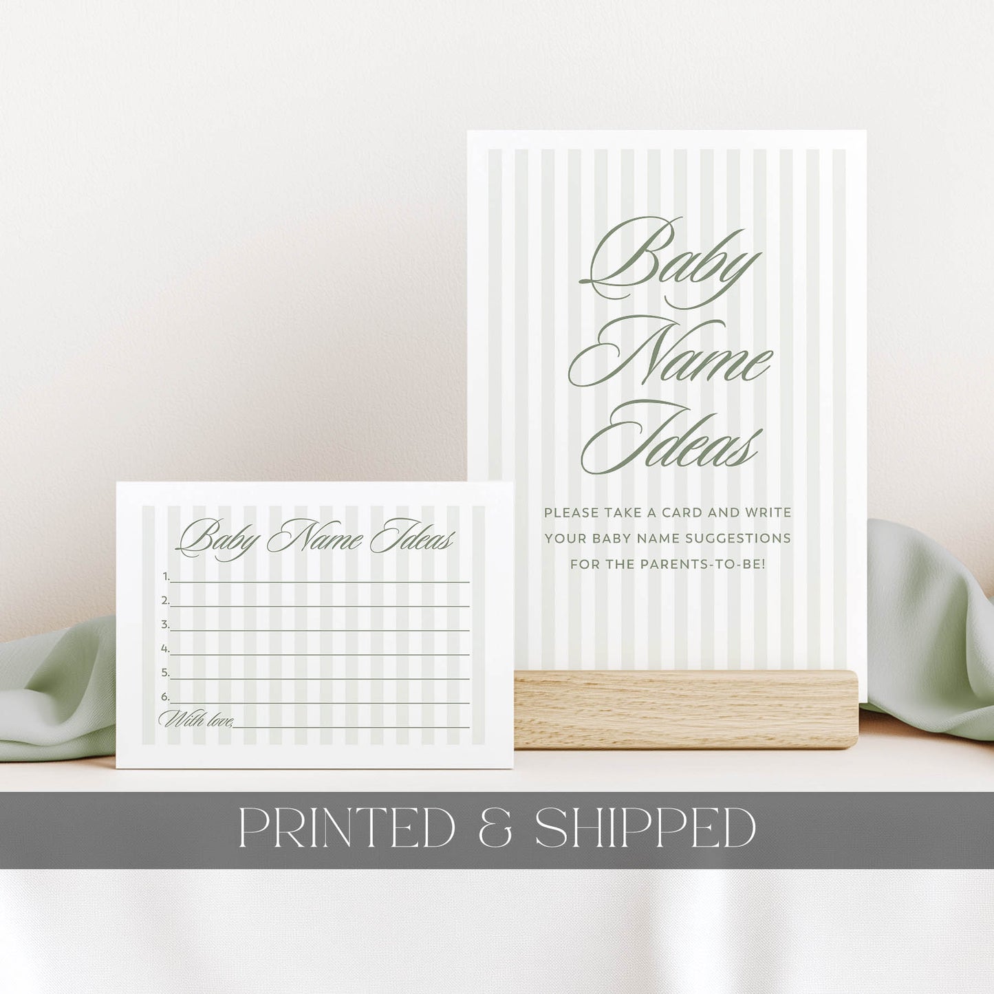 Baby name suggestion cards with a neutral background