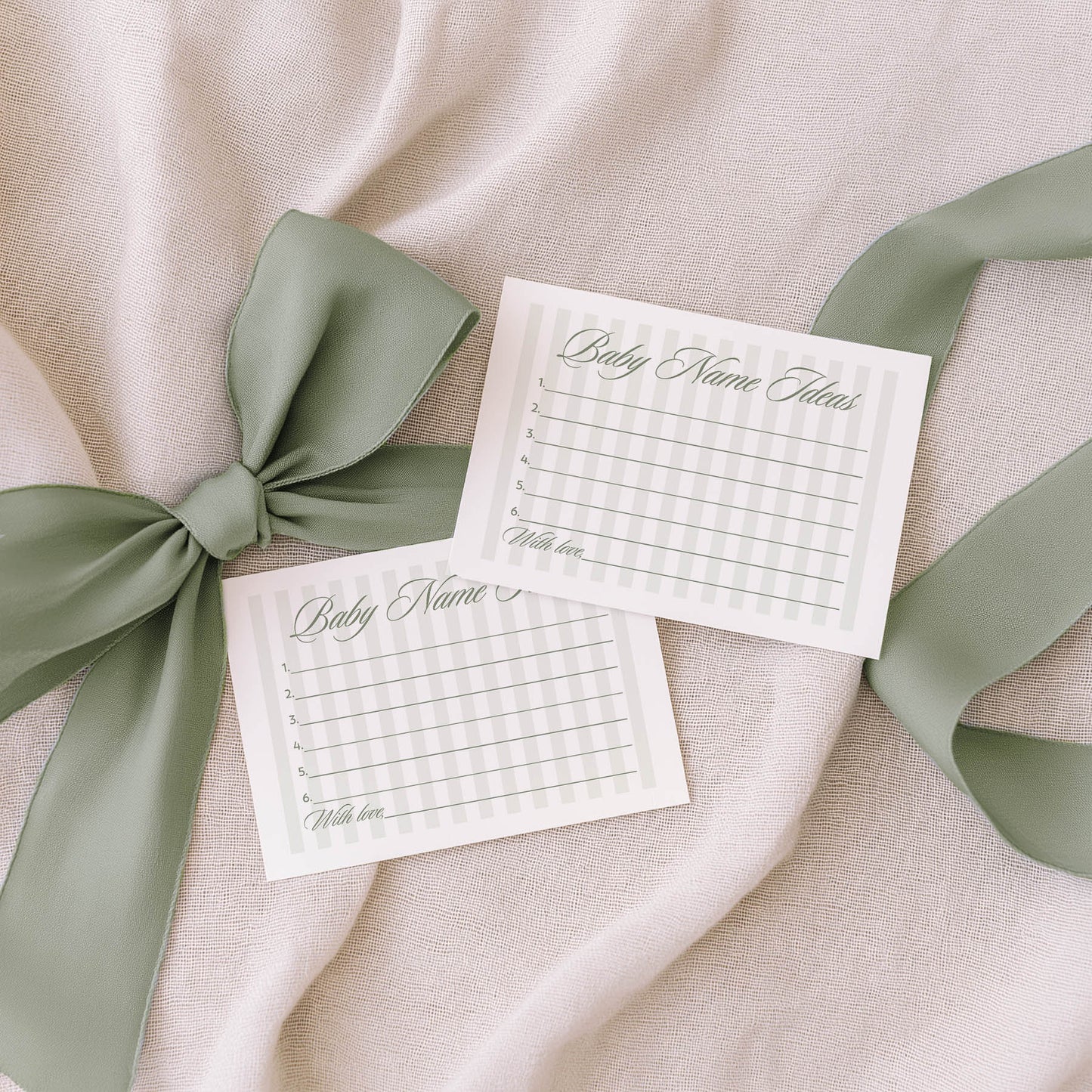 Printed Baby Name Ideas Sign & Card – Green Stripe | Baby Shower Games Australia