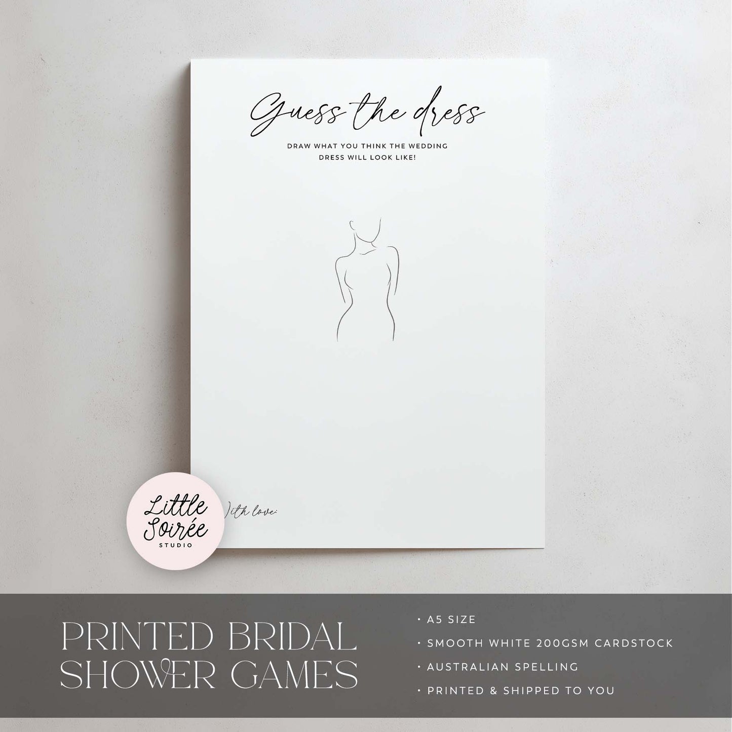 Printed Guess the Dress - Black White Minimalist | Bridal Shower Games Australia