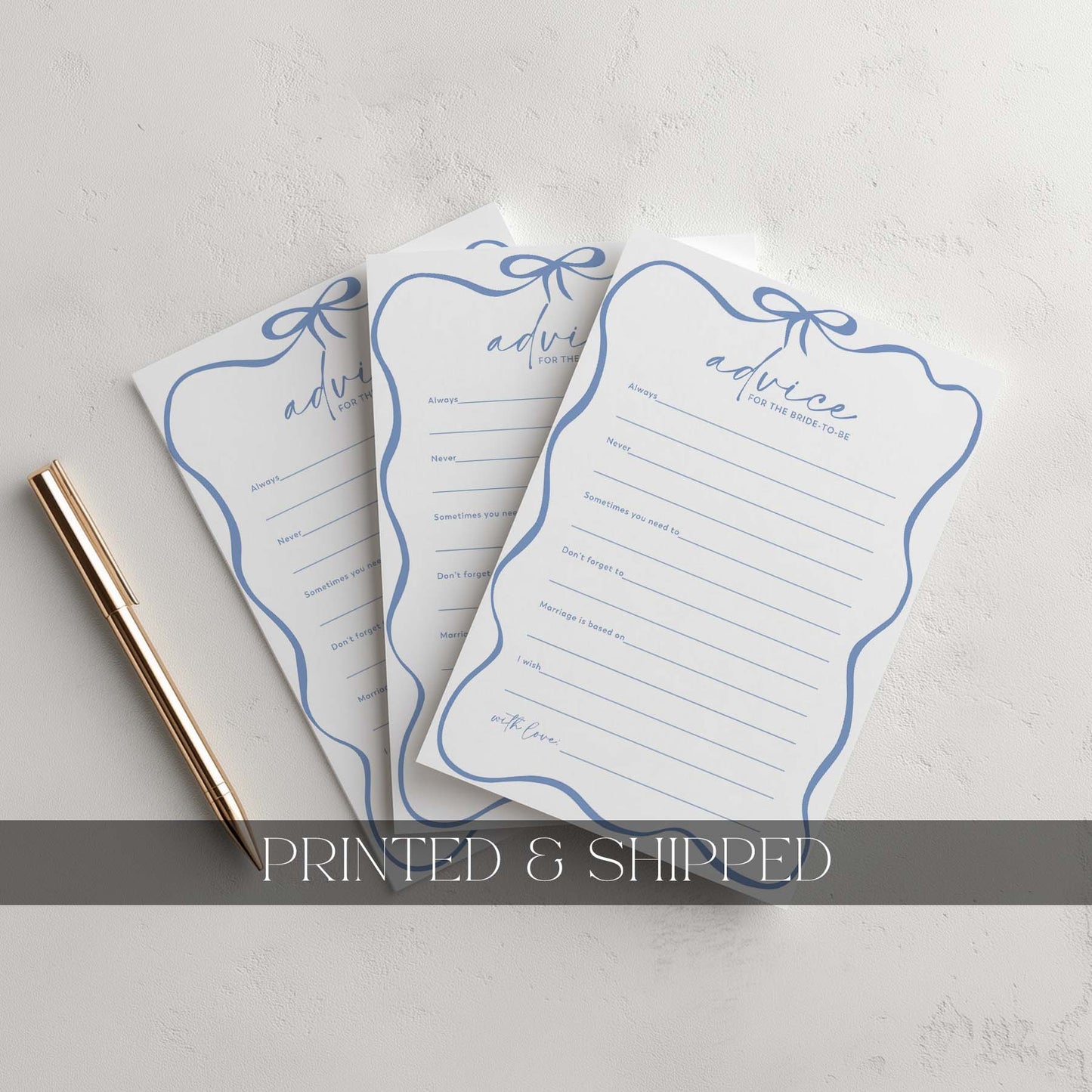Three pieces of paper with 'advice' text and decorative elements on a light gray background.