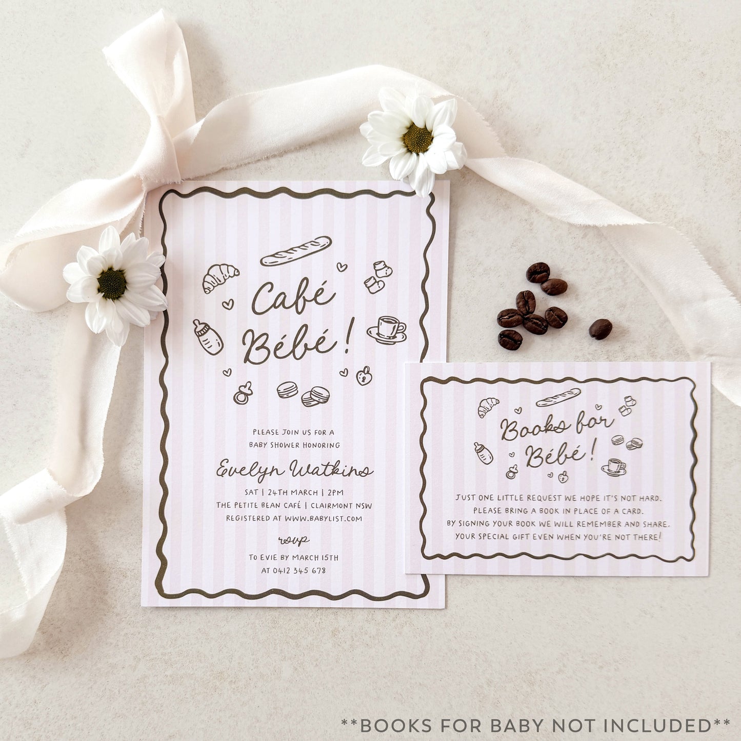 Cafe Bebe Pink Baby Shower Invitation (Printed) – French Baby Shower Invite Australia