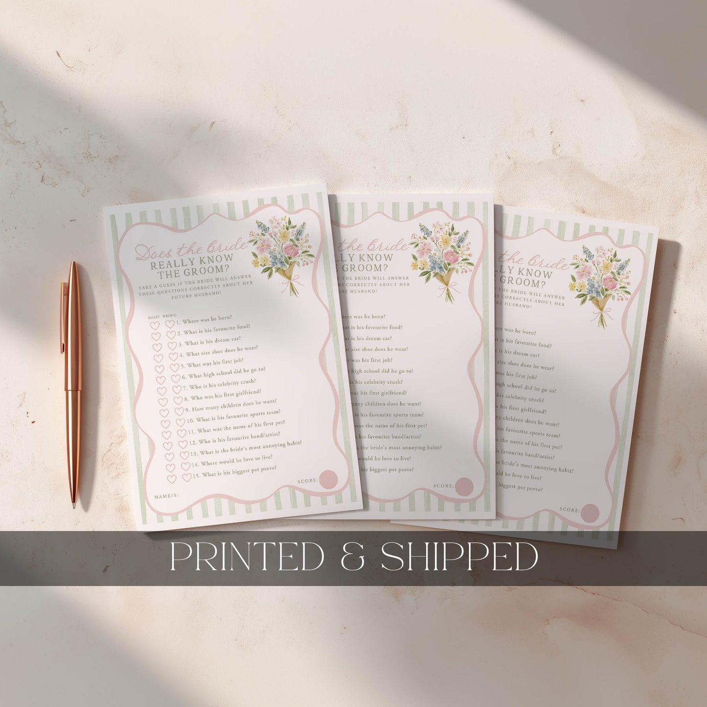 Printed Does the Bride Know the Groom - Fresh Off The Market | Bridal Shower Games Australia