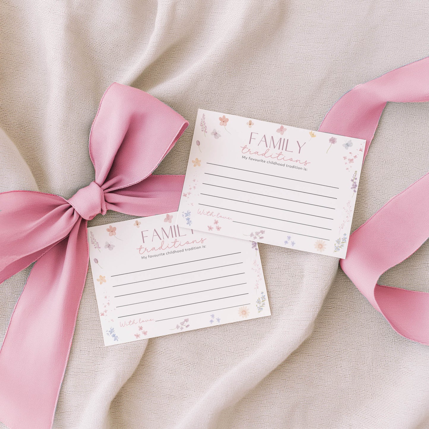 Printed Family Traditions Sign & Card – Pink Wildflower | Baby Shower Games Australia