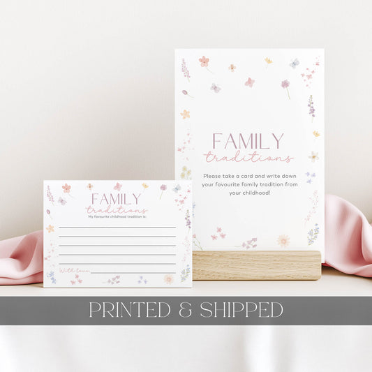Printed Family Traditions Sign & Card – Pink Wildflower | Baby Shower Games Australia