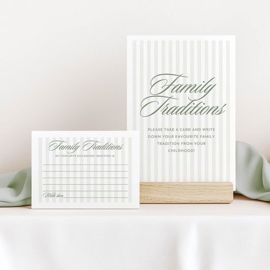 Family traditions card and paper on a light surface with a neutral background