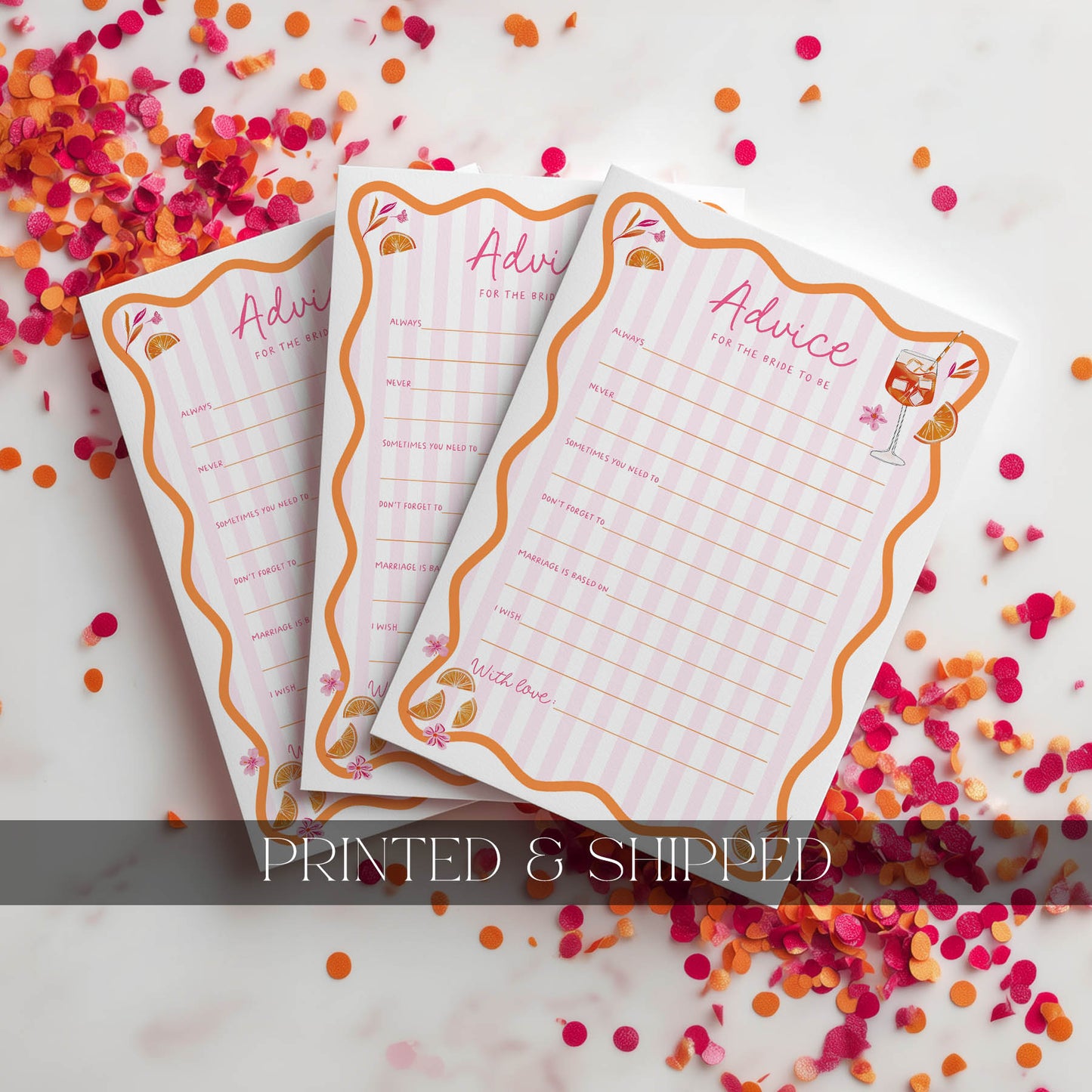 Printed Advice for the Bride - First Spritz | Bridal Shower Games Australia