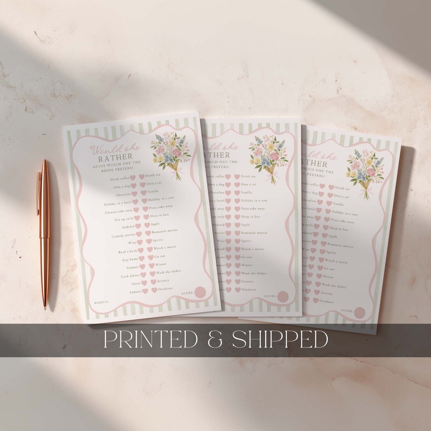 Printed Would She Rather - Fresh Off The Market | Bridal Shower Games Australia