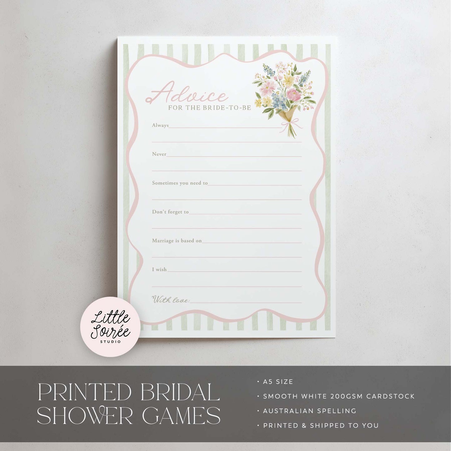 Printed Advice for the Bride - Fresh Off the Market | Bridal Shower Games Australia