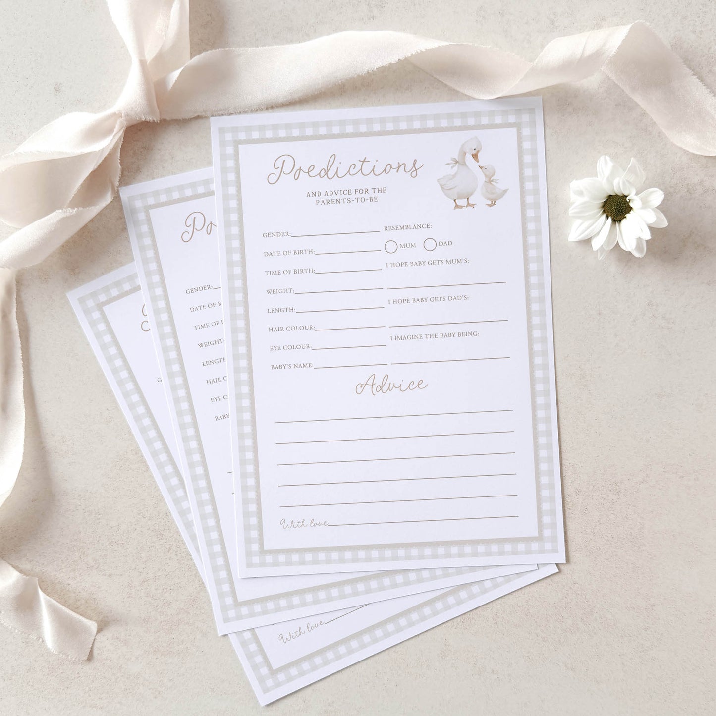 Printed Predictions & Advice Game – Beige Silly Goose | Baby Shower Games Australia