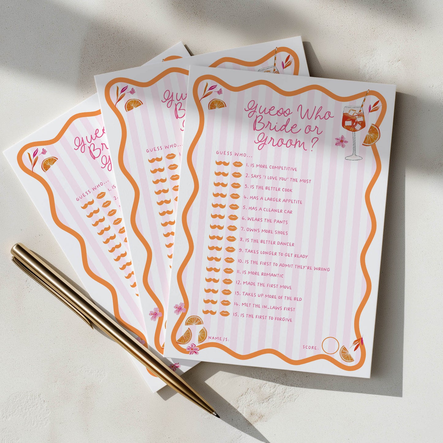 Printed Guess Who Bride or Groom - Love at First Spritz | Bridal Shower Games Australia