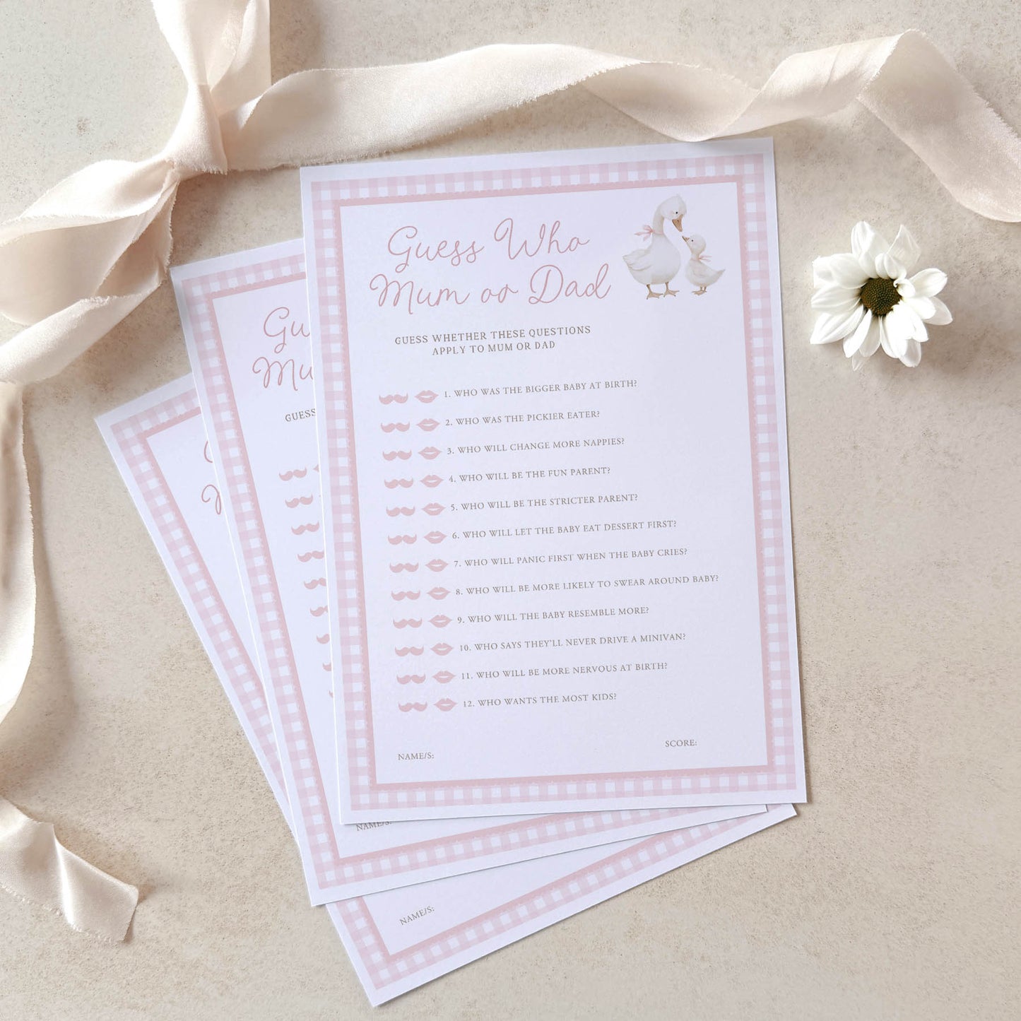 Printed Guess Who Baby Shower Game – Silly Goose Pink | Baby Shower Games Australia