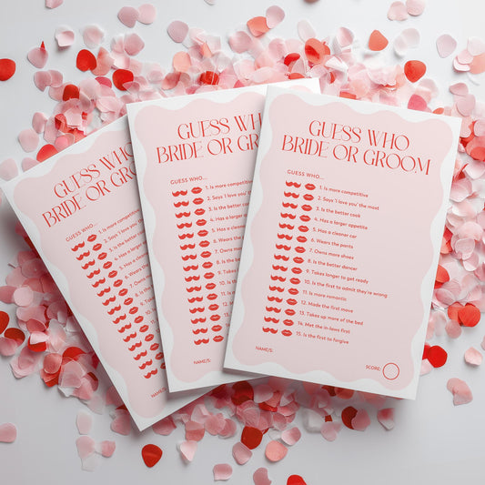 Printed Guess Who Bride or Groom - Pink Red Wavy | Bridal Shower Games Australia