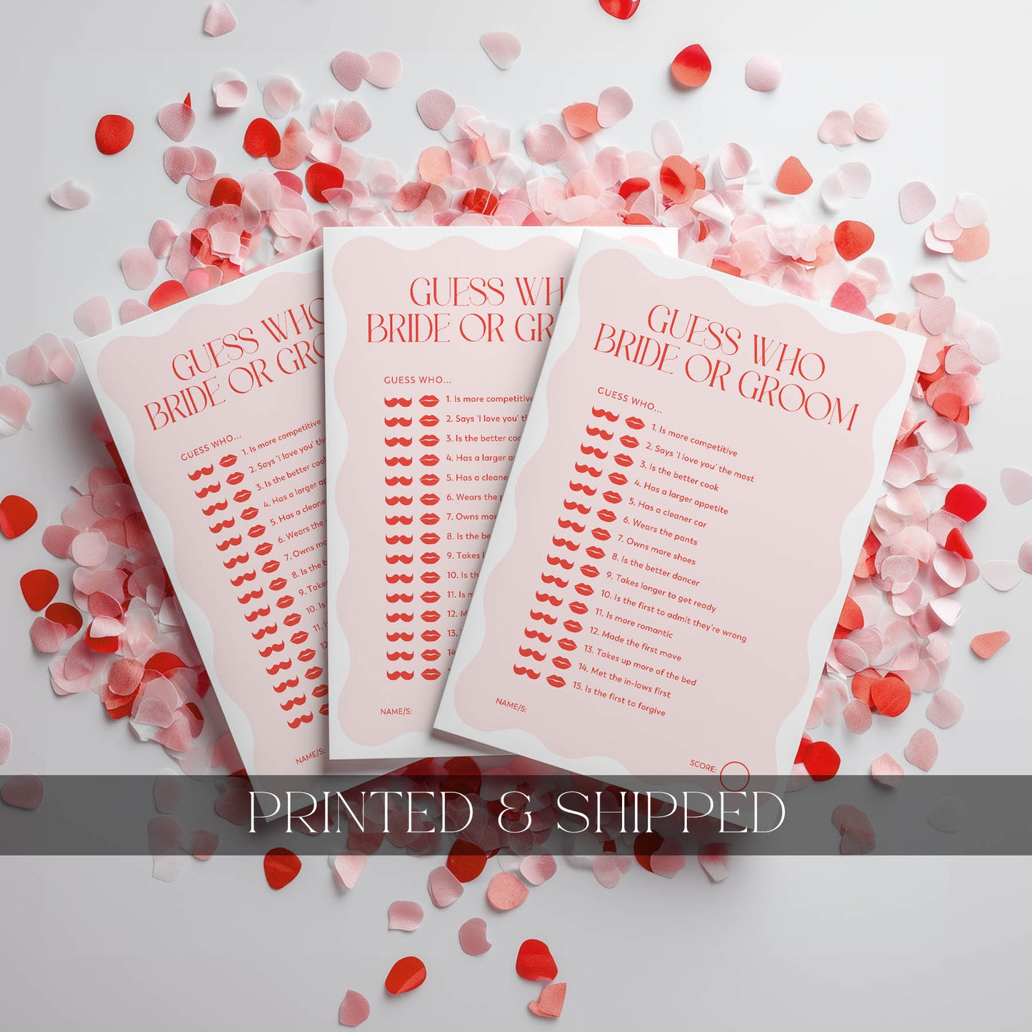Printed Guess Who Bride or Groom - Pink Red Wavy | Bridal Shower Games Australia