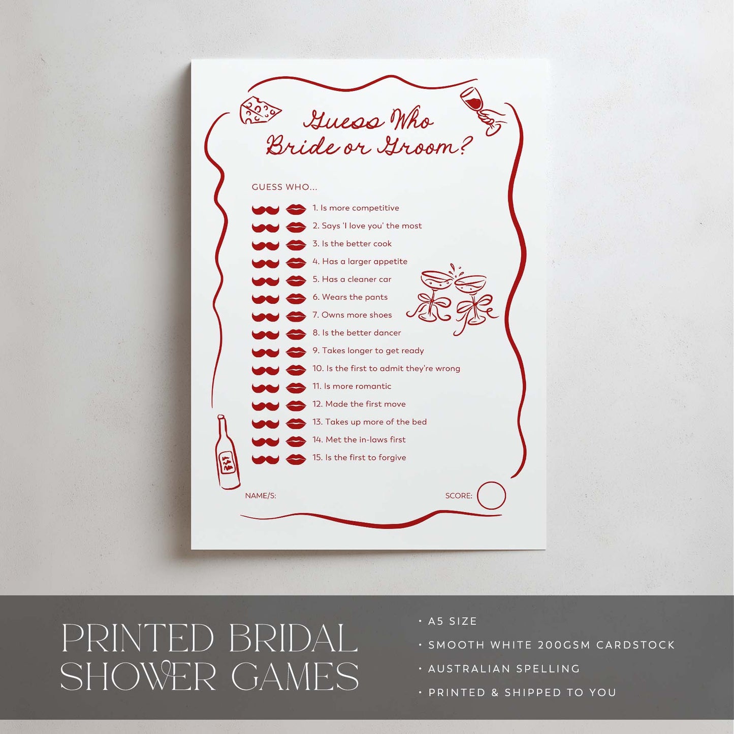 Printed Guess Who Bride or Groom - That's Amore | Bridal Shower Games Australia