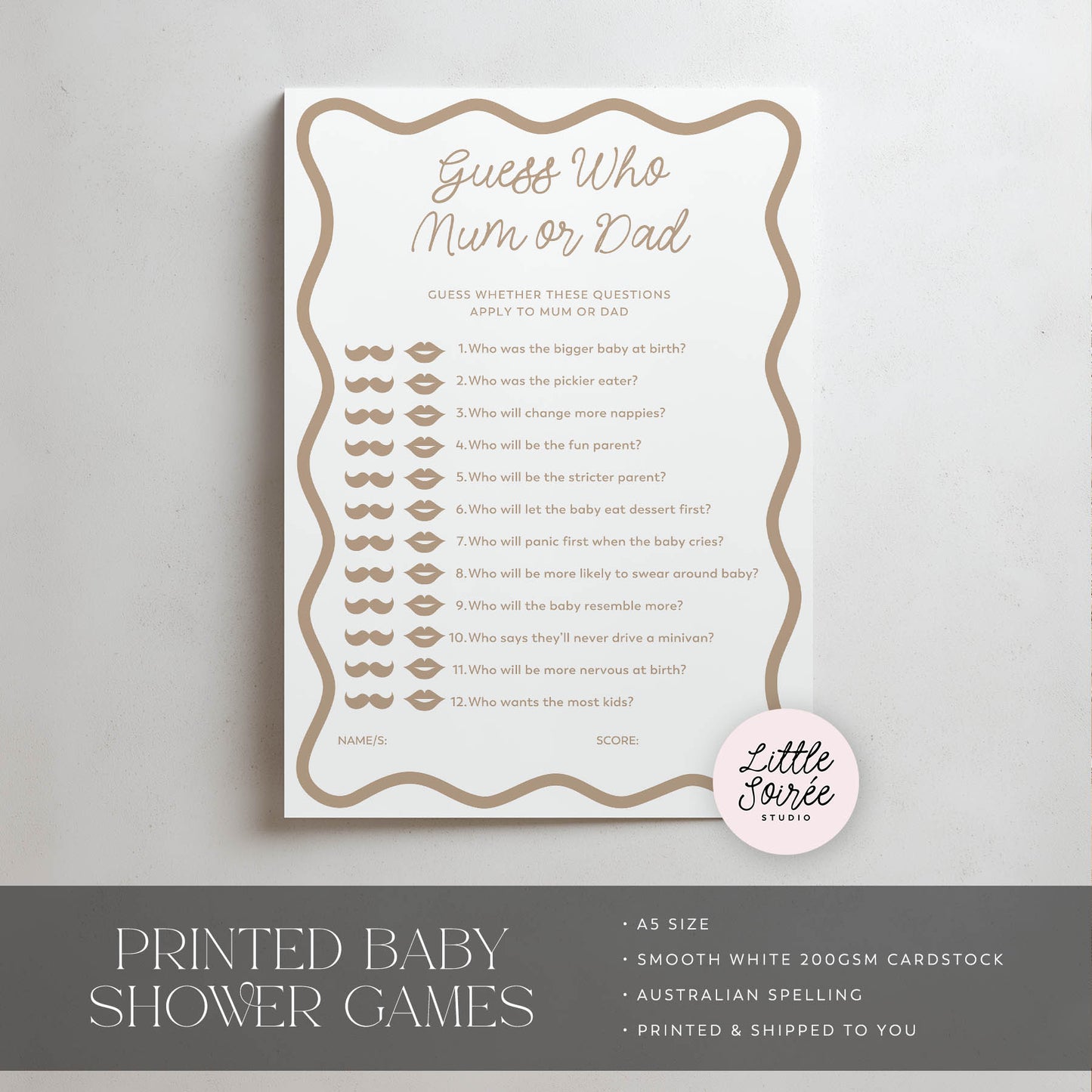 Printed Guess Who Baby Shower Game – Beige Wavy | Baby Shower Games Australia