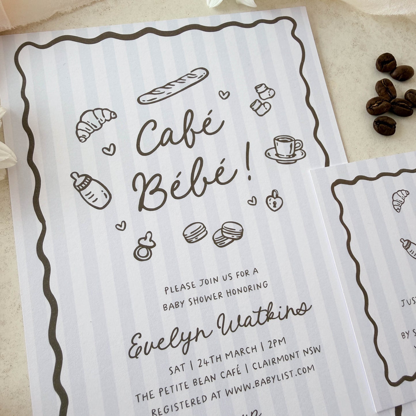 Cafe Bebe Blue Baby Shower Invitation (Printed) – French Baby Shower Invite Australia