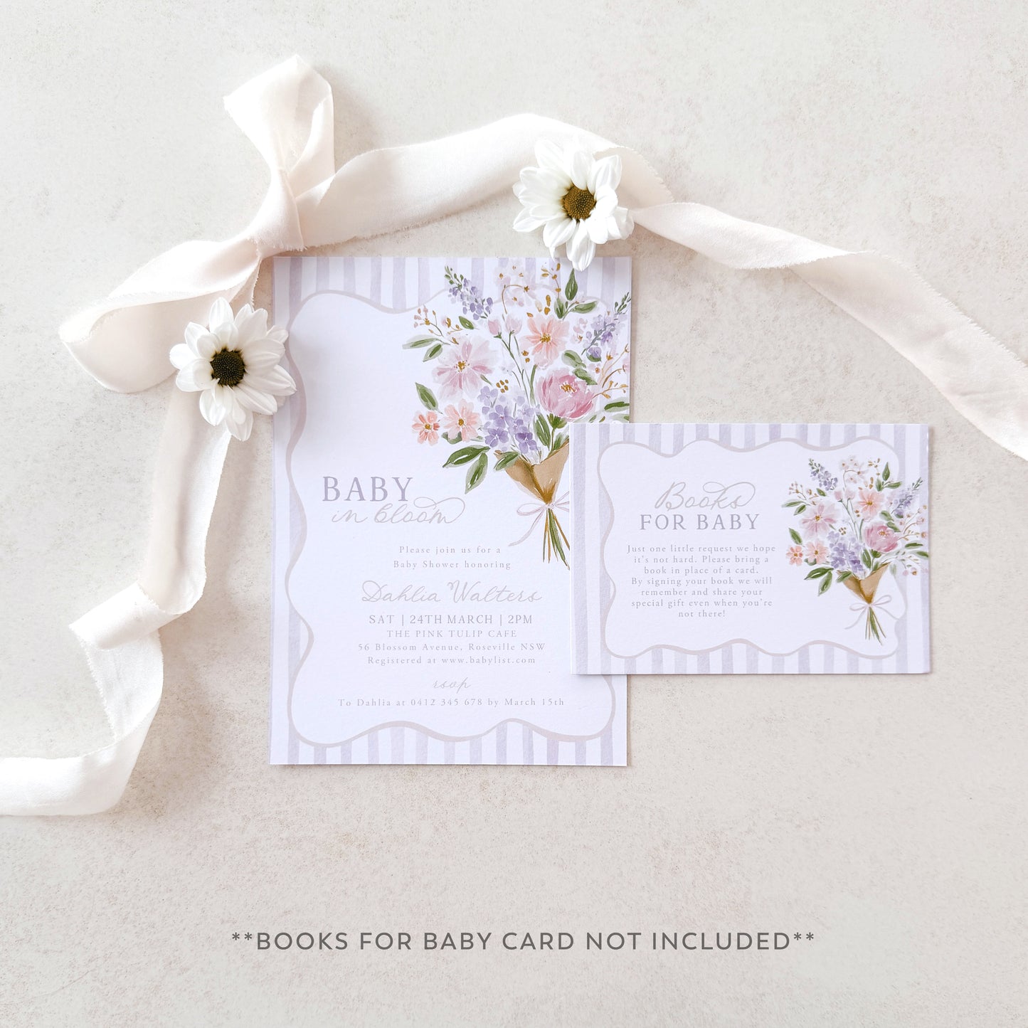 Baby in Bloom Baby Shower Invitation (Printed) – Purple Baby Shower Invite Australia