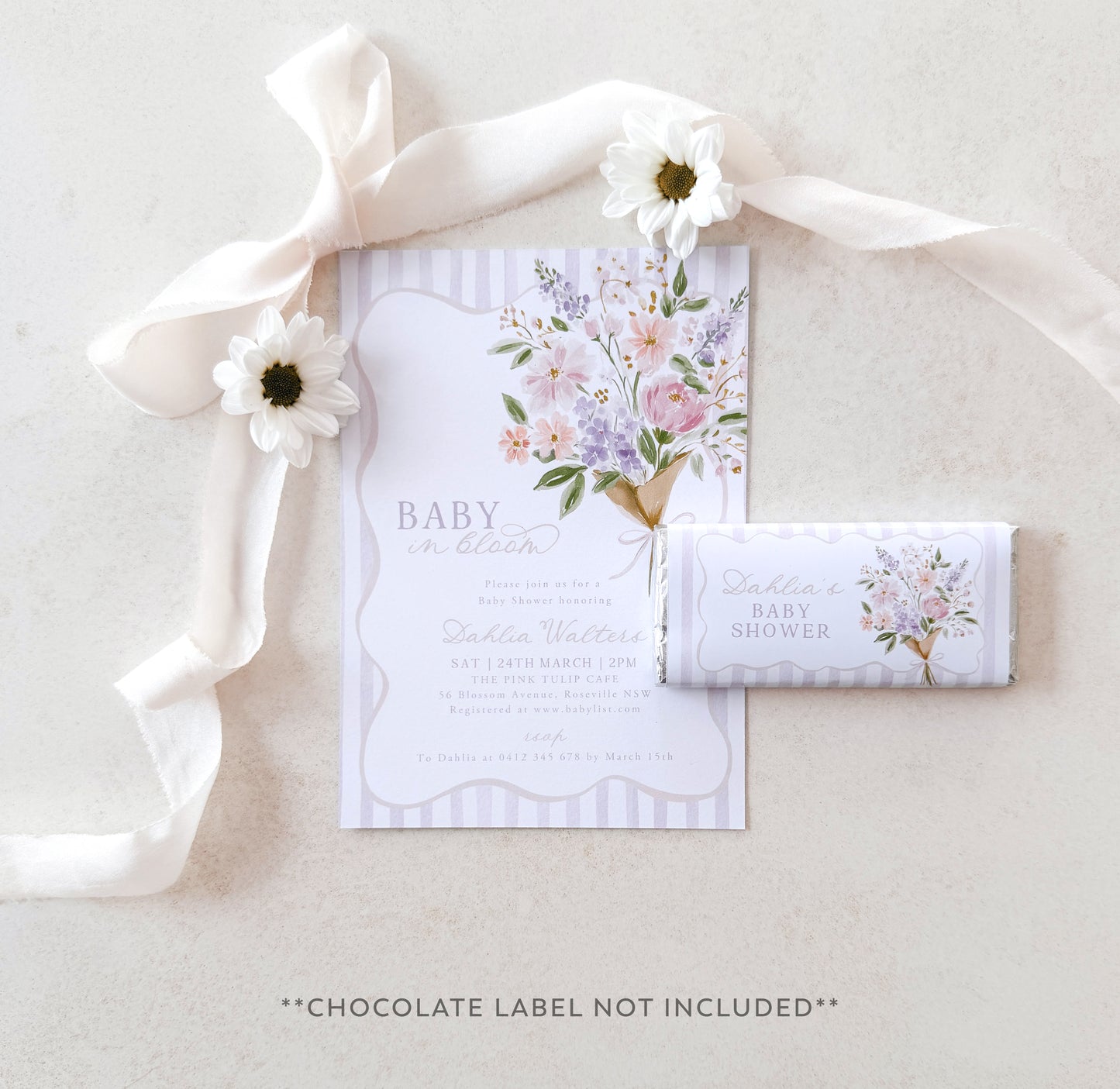Baby in Bloom Baby Shower Invitation (Printed) – Purple Baby Shower Invite Australia
