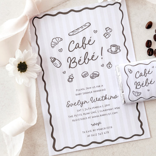 Cafe Bebe Beige Baby Shower Invitation (Printed) – French Baby Shower Invite Australia