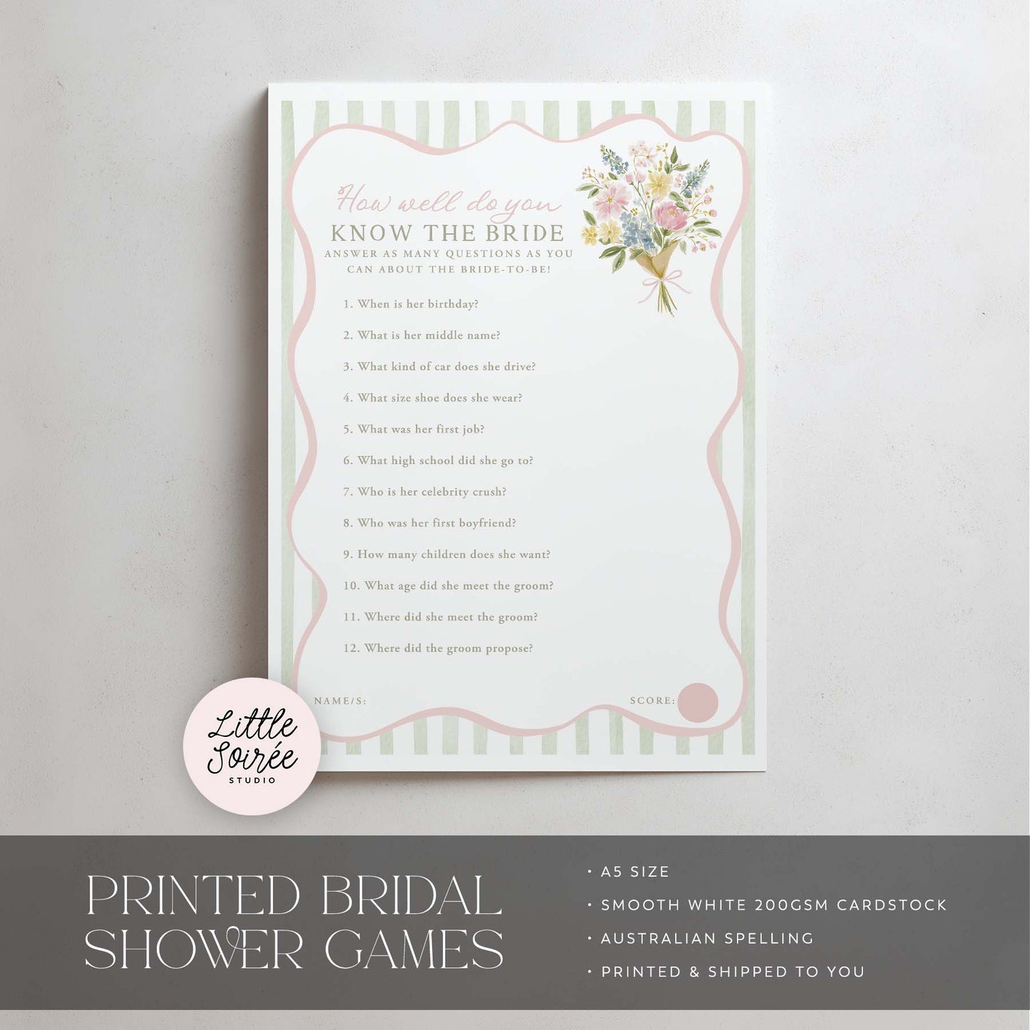 Printed How Well Do You Know the Bride -Fresh Off The Market | Bridal Shower Games Australia