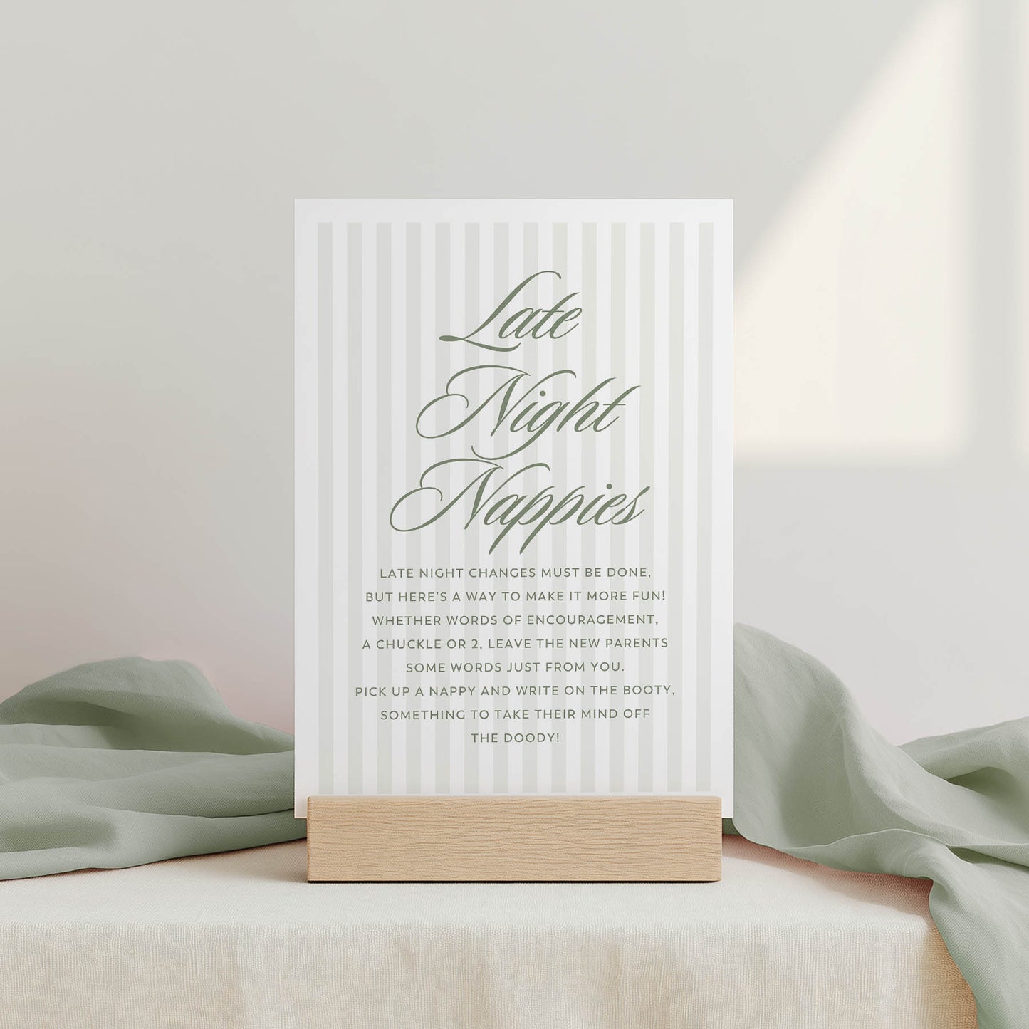 Printed Baby Shower Signs – Green Stripe | Baby Shower Games Australia
