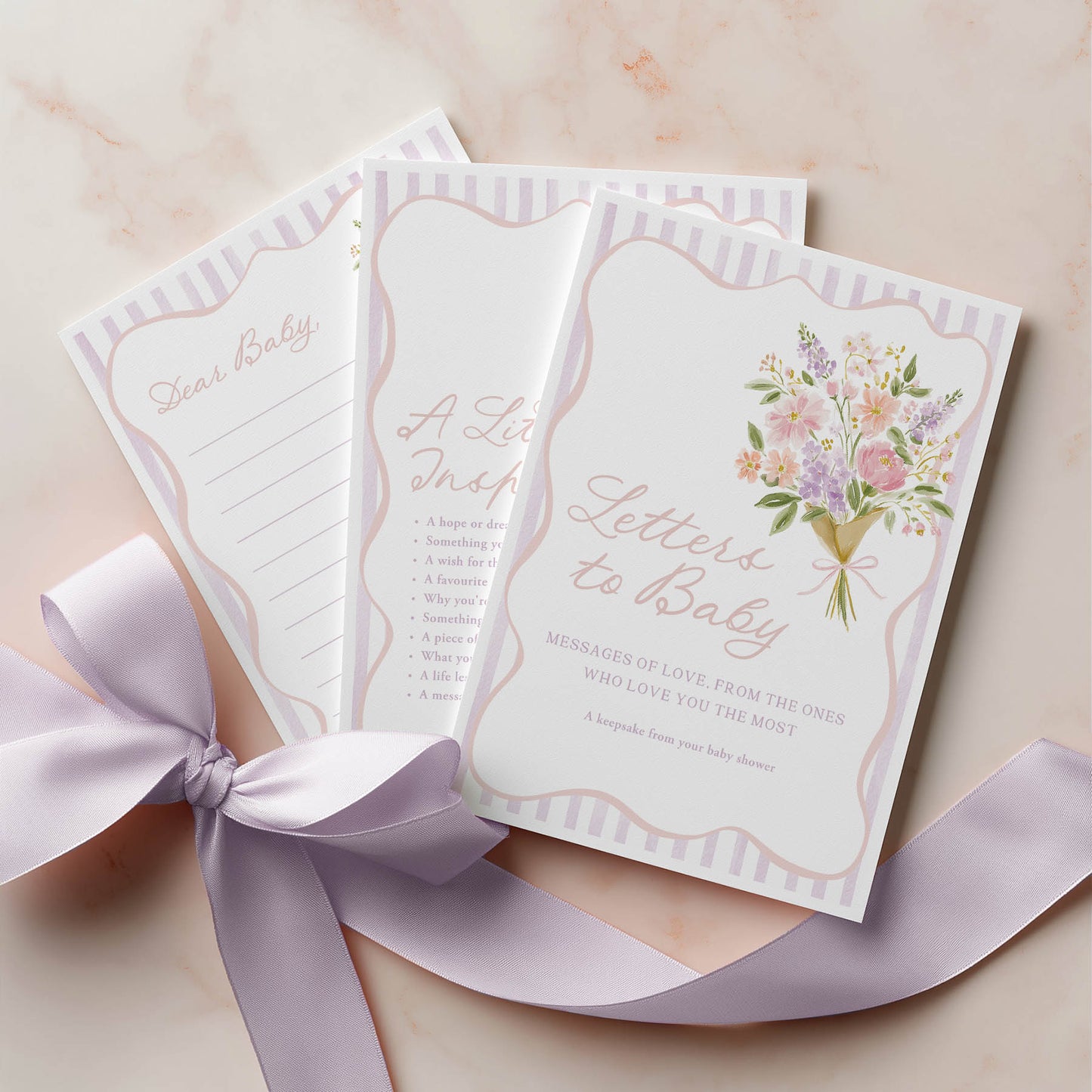 Set of cards with floral design and text on a light background
