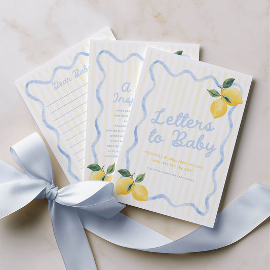 Set of 'Letters to Baby' books with lemon illustrations on a light background