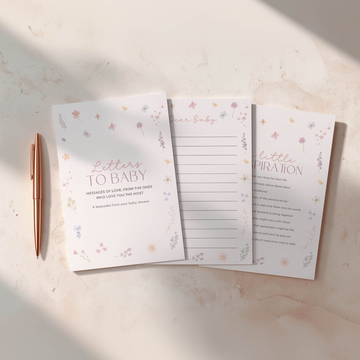 Printed Letters to Baby Game – Pink Wildflower | Baby Shower Games Australia
