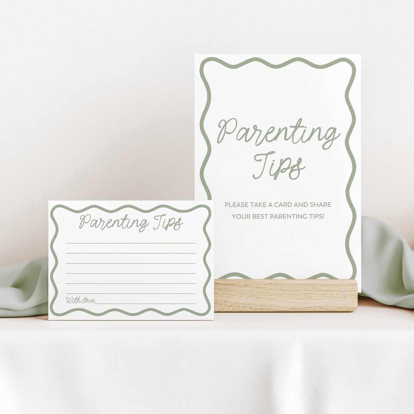 Printed Parenting Tips Sign & Card – Green Wavy | Baby Shower Games Australia