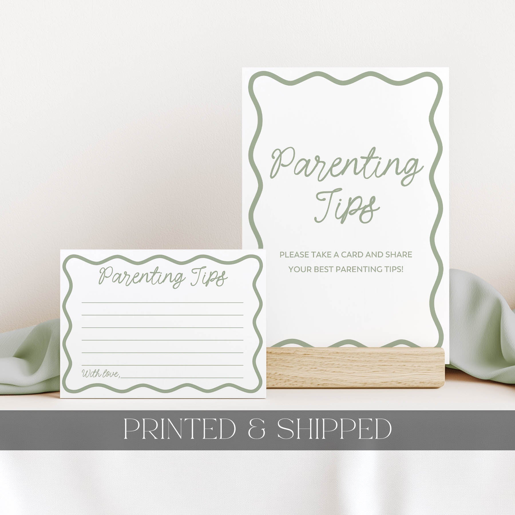 Two 'Parenting Tips' cards on a white surface with a neutral background.