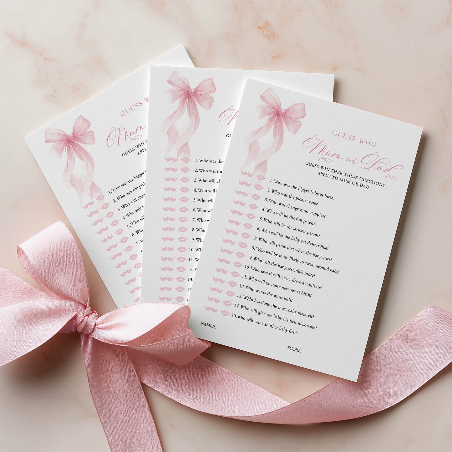 Printed Guess Who Baby Shower Game – Pink Bow | Baby Shower Games Australia