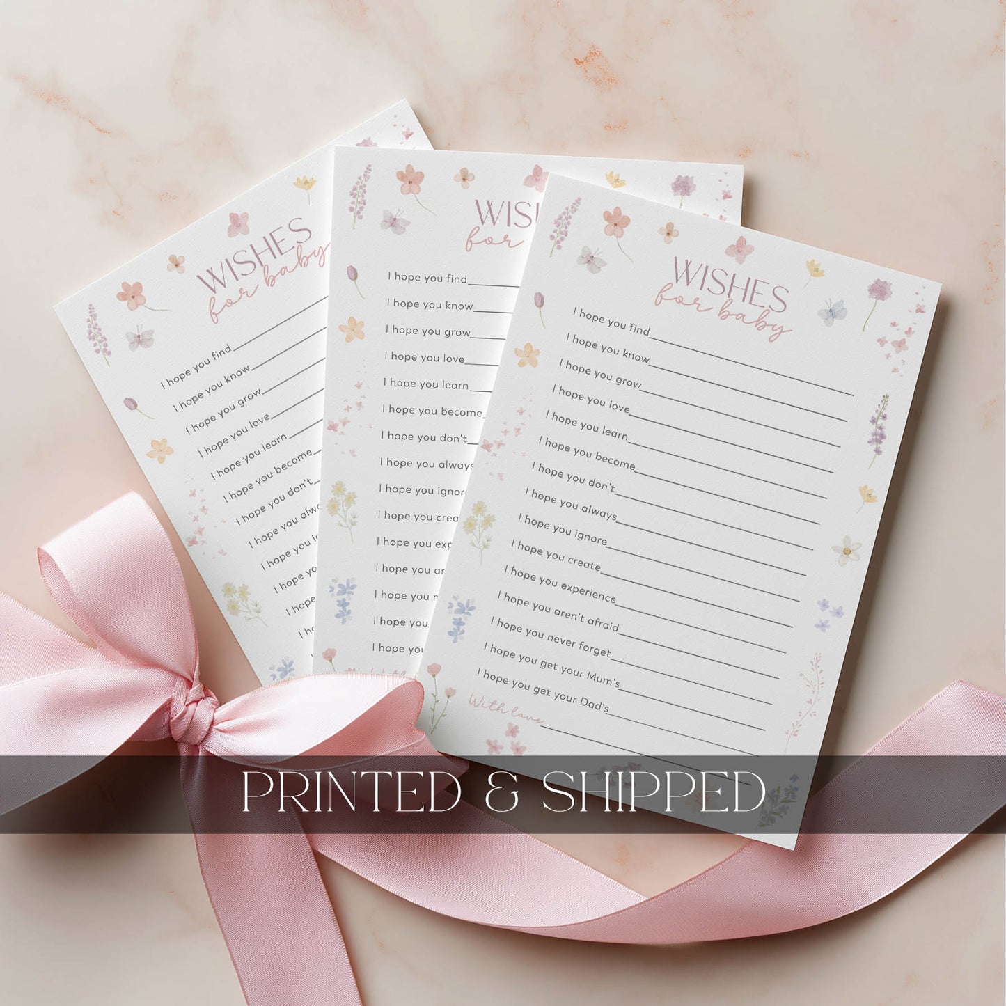 Printed Wishes for Baby – Pink Wildflower | Baby Shower Games Australia