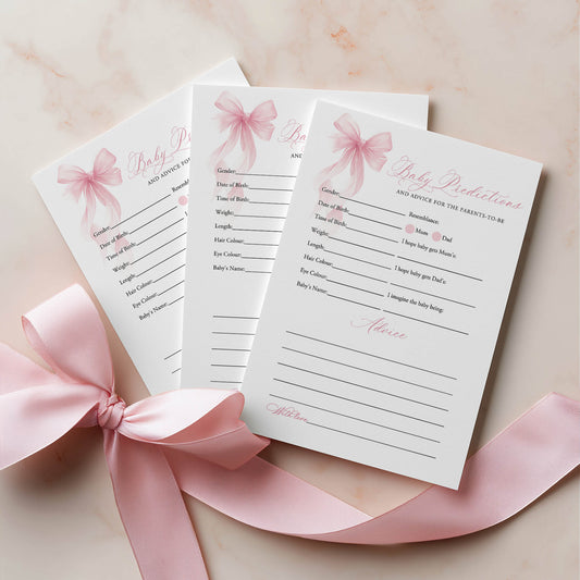 Printed Predictions & Advice Game – Pink Bow | Baby Shower Games Australia