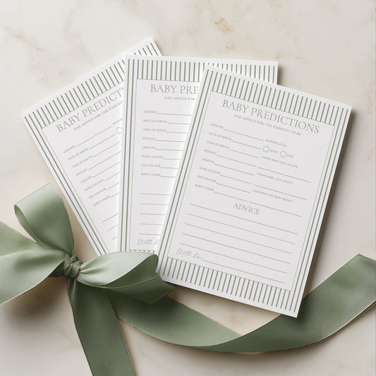 Printed Baby Shower Predictions & Advice Game –  Sage Green Minimalist Stripe | Baby Shower Games Australia