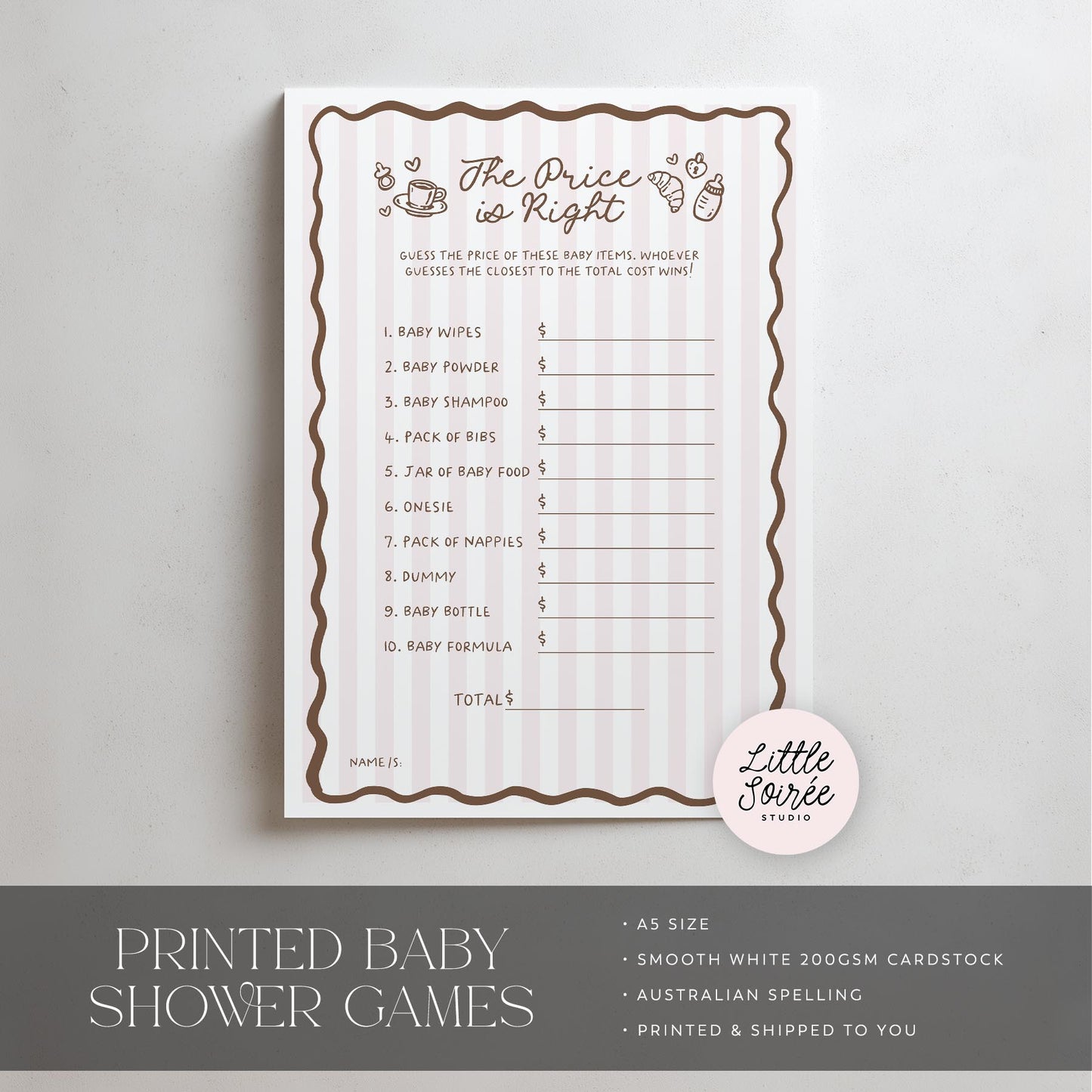 Printed Price is Right Baby Shower Game – Cafe Bebe Pink Paris | Baby Shower Games Australia