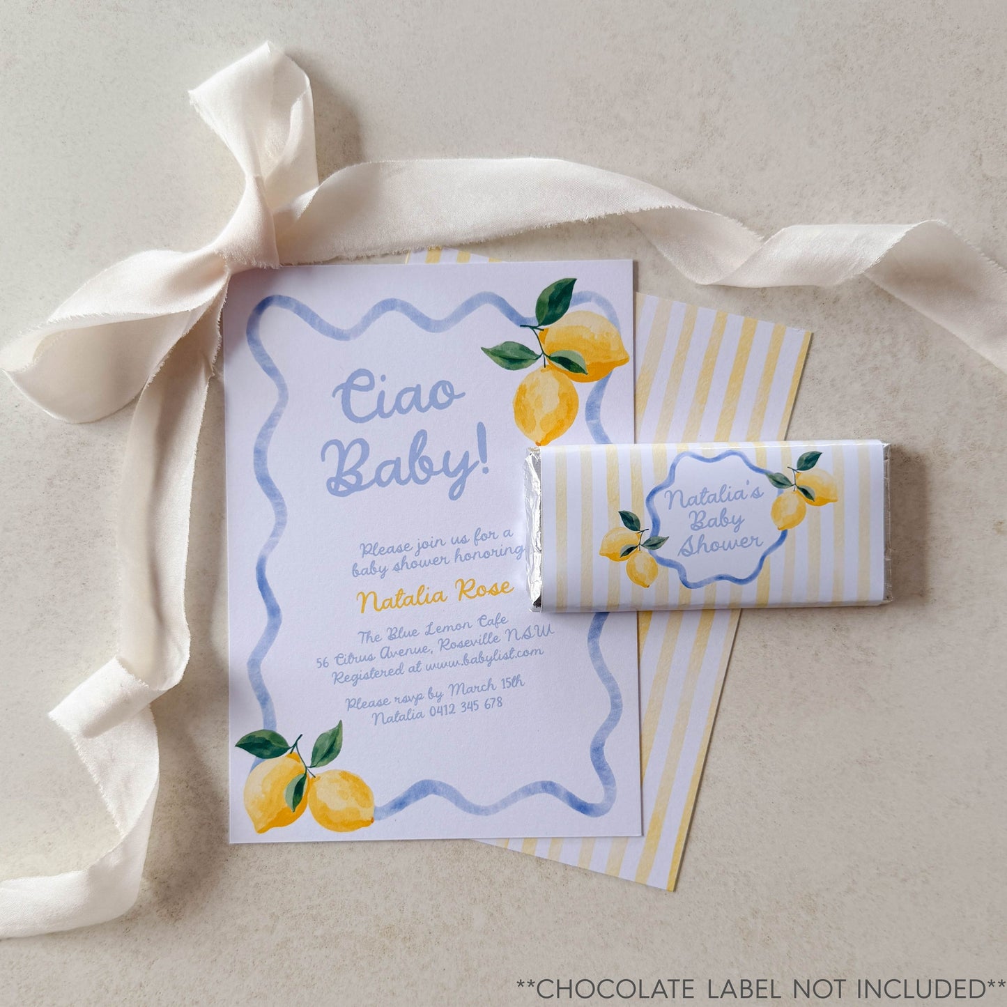 Ciao Baby Lemon Baby Shower Invitation (Printed) – Italian Baby Shower Invite Australia