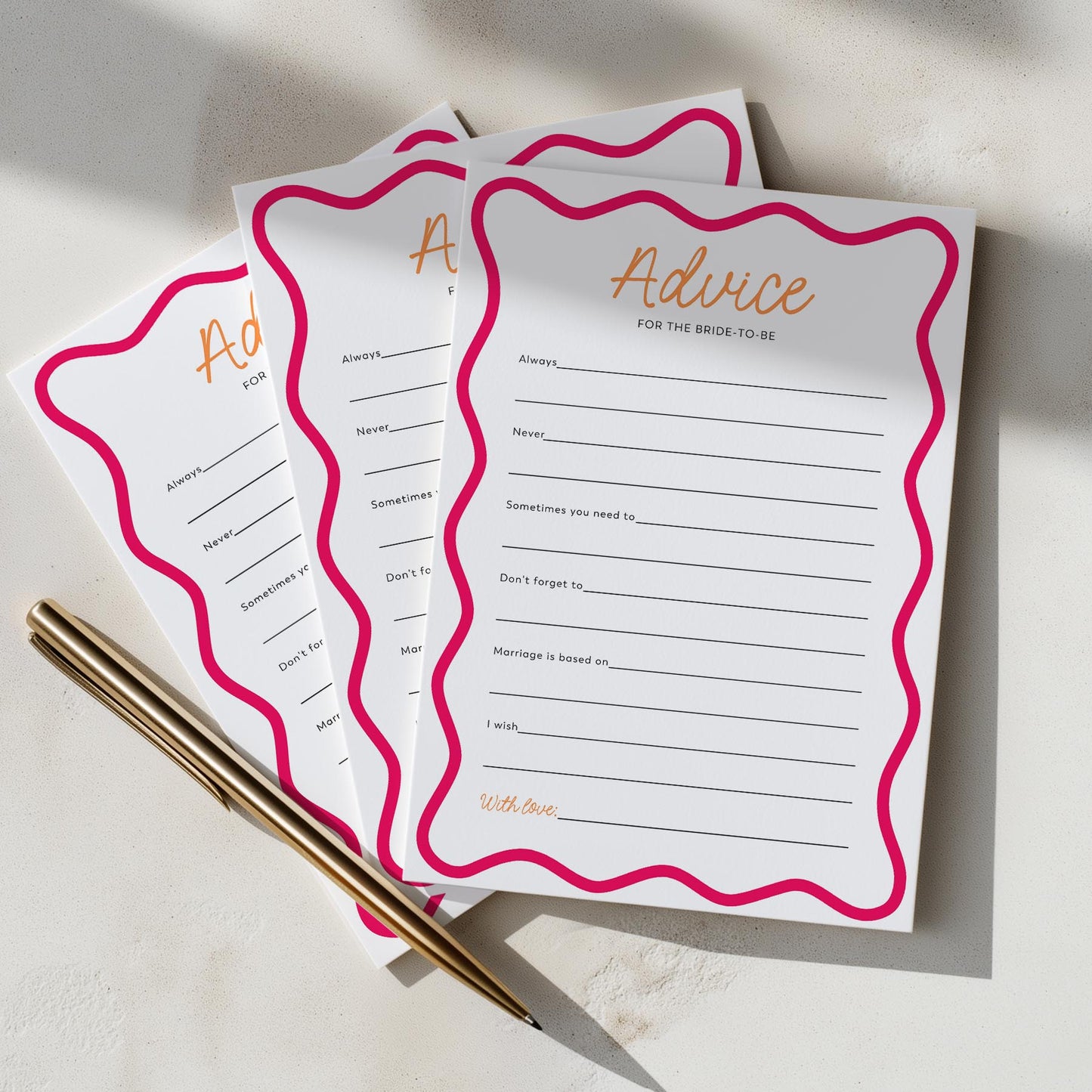 Printed Advice for the Bride - Pink Orange Wavy | Bridal Shower Games Australia